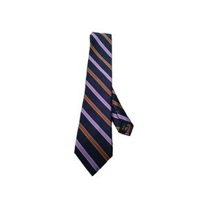 Jos A Bank Signature Silk Tie Striped Hand Made Purple Blue Maroon White Men's